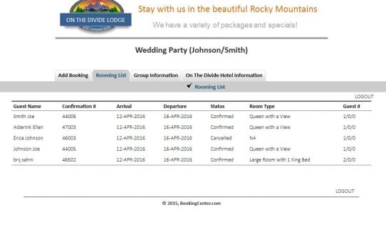 Group Booking Engine Rooming List