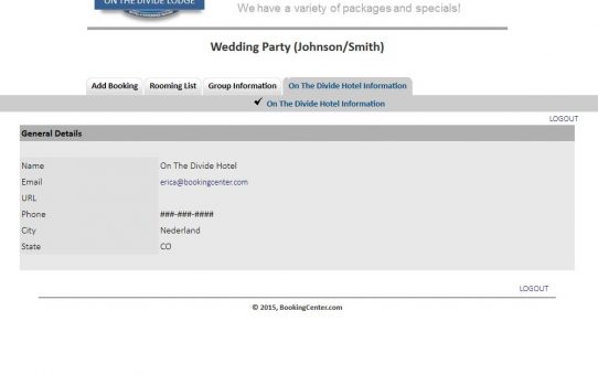 Group Booking Engine hotel information