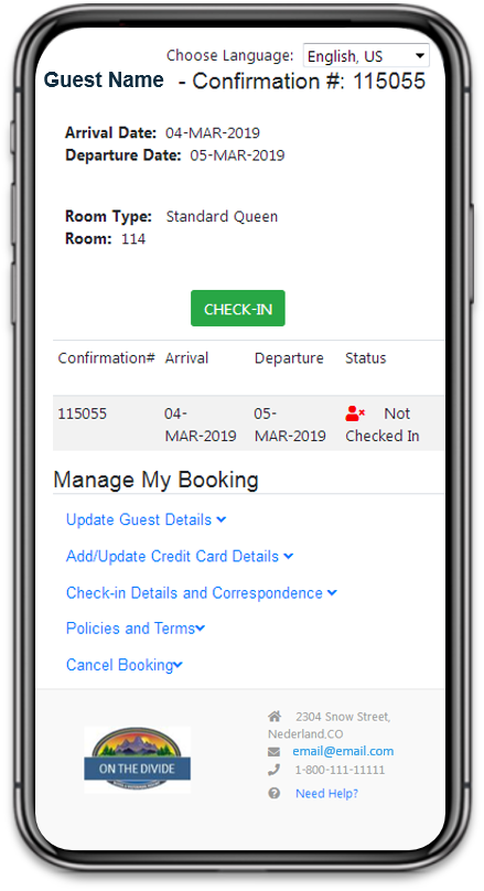 BookingCenter Self Check-in Mobile Phone
