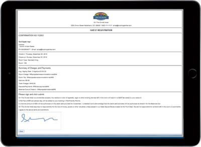 Guests can digitally sign the Registration Card on any mobile device.